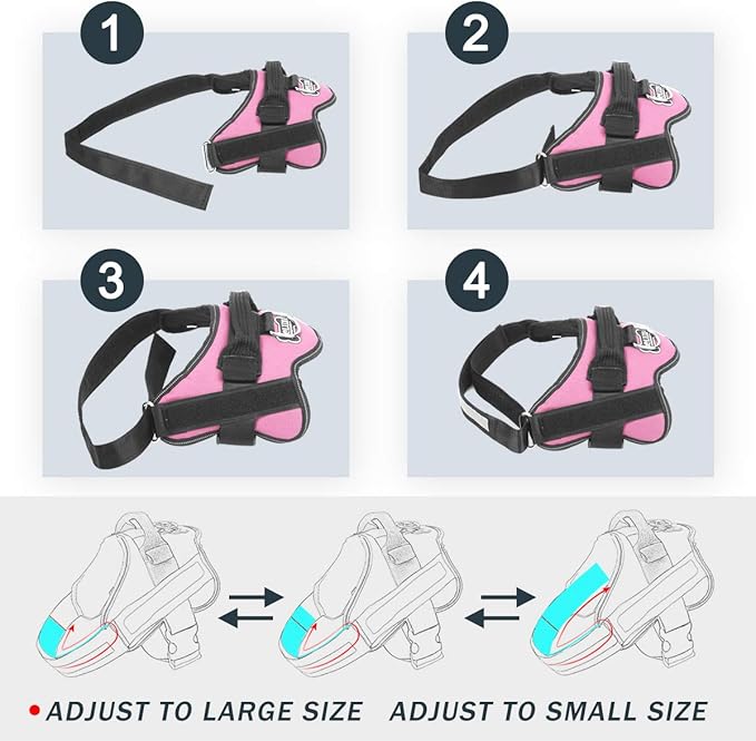 Dog Harness, No-Pull Reflective Dog Vest, Breathable Adjustable Pet Harness with Handle for Outdoor Walking - No More Pulling, Tugging or Choking (Pink, L)