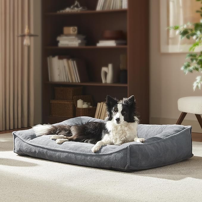 FURTIME Orthopedic Dog Bed Medium Size Dog, Extra Thick Supportive Comfort Pet Sofa, Ergonomic Slant Dog Couch Bed with Removable Washable Cover, Ultra Soft Surface & Non-Slip Bottom, Light Grey, 35"