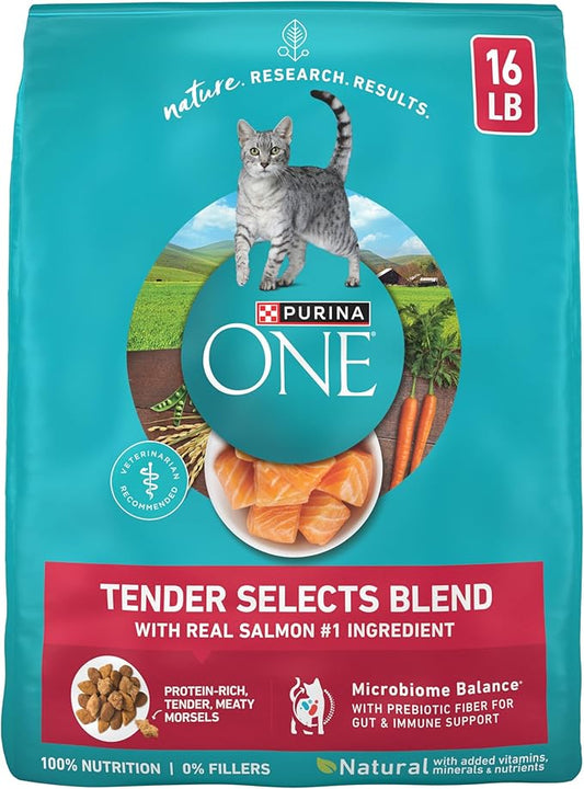 Purina ONE Natural Dry Cat Food, Tender Selects Blend With Real Salmon - 16 lb. Bag