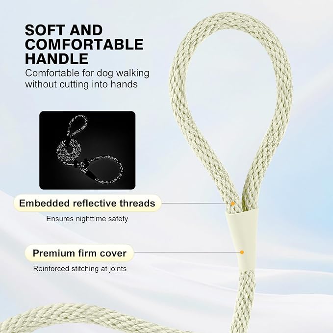 Lynxking Dog Leash Slip Lead Reflective Breathable Rope Comfortable Strong No Pull Slip On Pet Training Lead for Dogs (Beige, Small 3/8 inch x 6ft)