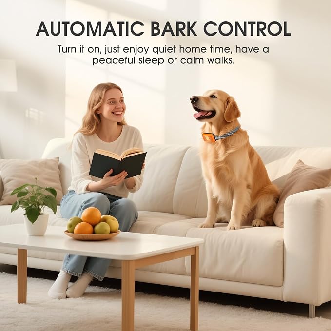 Dog Bark Collar for Large Medium Small Dogs, Effective No-Bark Collar, Smart Barking Collar, Rechargeable Bark Collar with 7 Sensitivity, 3 Modes, Waterproof, Neon Orange