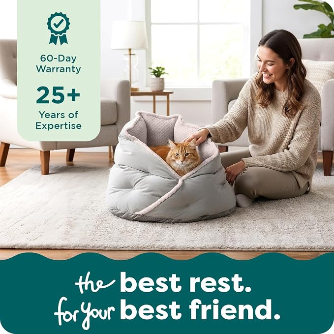 Furhaven 24" Round Pet Bed for Indoor Cats & Medium/Small Dogs, 100% Washable, For Pets Up to 35 lbs - Minky Plush & Velvet Hug Bed - Silver Gray, 24-inch