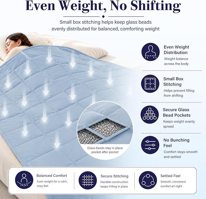 L'AGRATY Weighted Blanket - 60"x80" 20lbs Cooling Breathable Heavy Blanket Microfiber Material with Glass Beads for Adult All-Season Summer Fall Winter Soft Thick Comfort