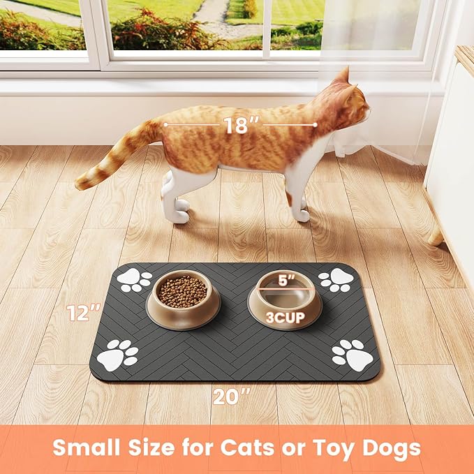 Pet Feeding Mat-Absorbent Pet Placemat for Food and Water Bowl, with Waterproof Rubber Backing, Quick Dry Water Dispenser Mat for Dog and Cat (24"x16", Blue)