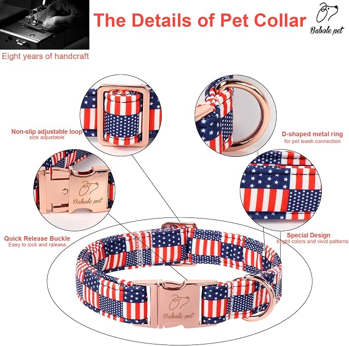 4th of July Dog Collar - US Flag Patriotic Dog Collars for Giant Large Dogs, Adjustable Independence Day Stars & Stripes American Flag Collar XL