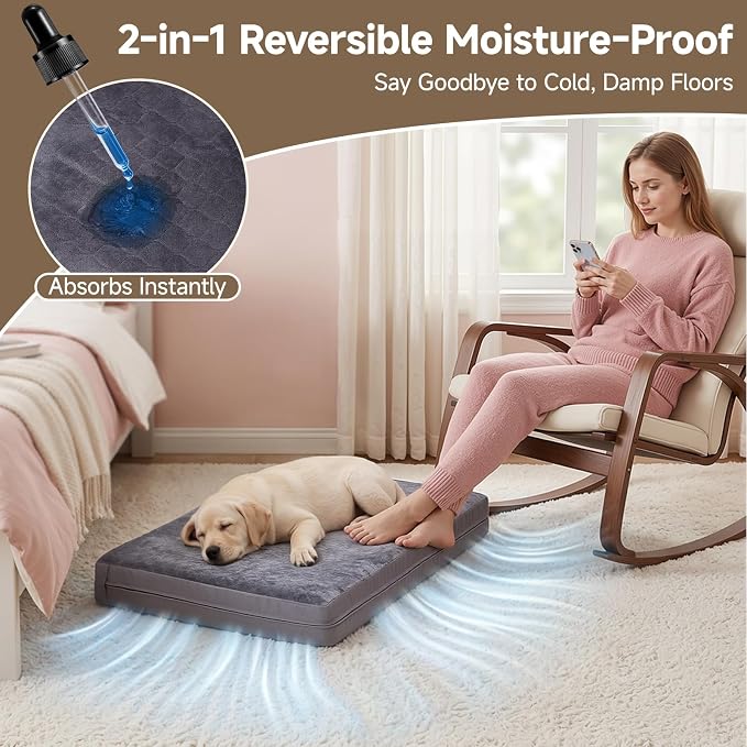 Waterproof Dog Bed for Crate, Reversible Outdoor Dog Crate Bed, Kennel Beds Pet for Small Dogs, Waterproof, Wipeable, Anti-Slip, Washable, 23" x 17", Dark Grey