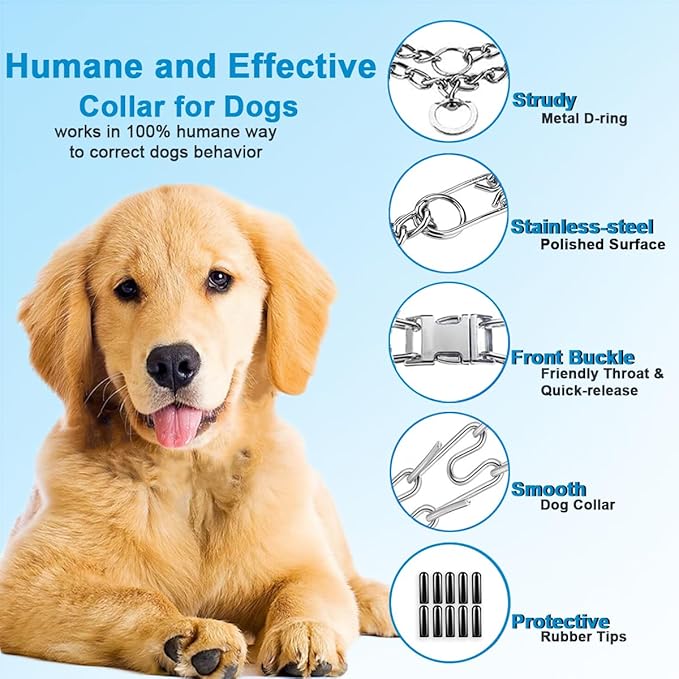 Prong Collar for Dogs, Dog Training Collar, Adjustable Size Dog Pinch No Pull Collar with Quick Release Buckle for Small Medium Large Dogs(with Extra Links) S(14-18" Neck, 2.25mm)