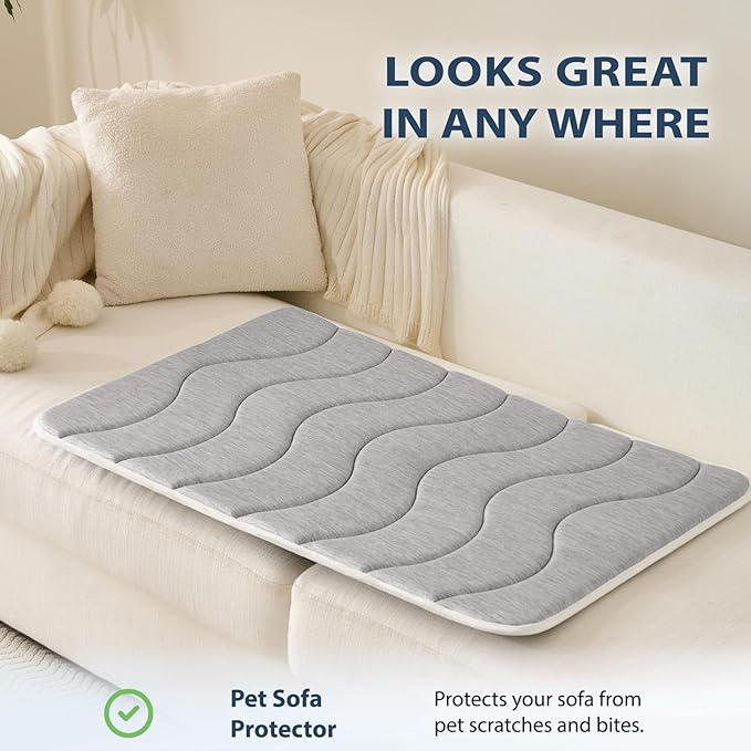 MICROCOSMOS 0.8" Thick Cooling Dog Foam Pad & Summer Pet Sleeping Mat, Machine Washable, Materials Safe, Portable Flat Pet Bed for Dogs.(Light Grey, 42" x 28")