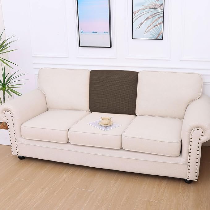 hyha Waterproof Couch Cushion Covers for Pets, Non Slip Sofa Cover for Dogs Washable, Soft Thick Stretch Jacquard Fabric, Sofa Slipcovers with Elastic Bottom (1 Piece for Backrest M, Coffee)