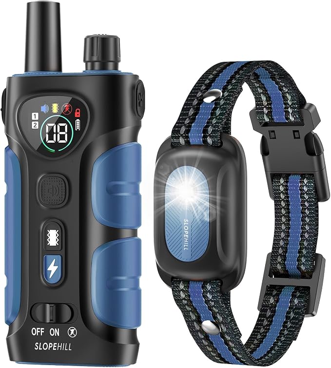 SLOPEHILL Dog Shock Collar - 4200FT Dog Training Collar with Remote,IPX8 Waterproof E-Collar with Beep,Vibration,Shock,Flash Light,No Shock Mode,Shock Collar for Small Medium Large Dog 8-140lbs,Blue