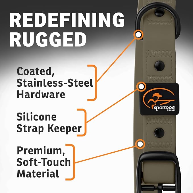 SportDOG Rugged Utility Collar – Waterproof and Stink-Proof – Premium Soft-Touch Material – Stress-Tested, Durable Hardware – Silicon Strap Keeper – Moss Green – Large