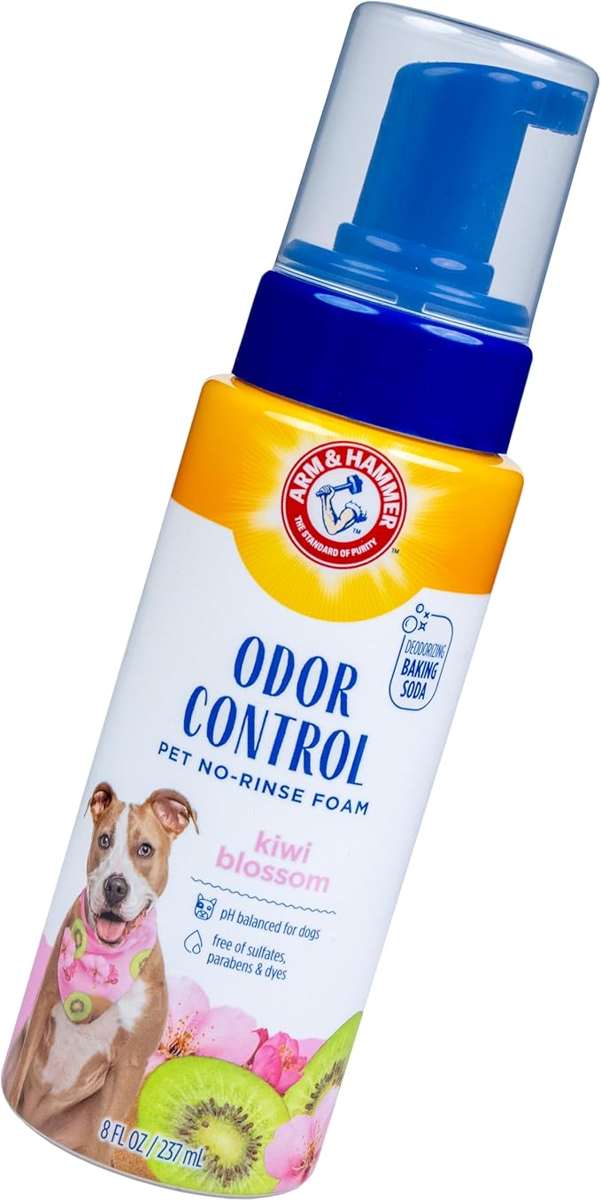Arm & Hammer for Pets Odor Control No-Rinse Foam Dogs Kiwi Blossom Waterless Baking Soda Dog Deodorizer pH Balanced Free Sulfates 8 FL Oz 6