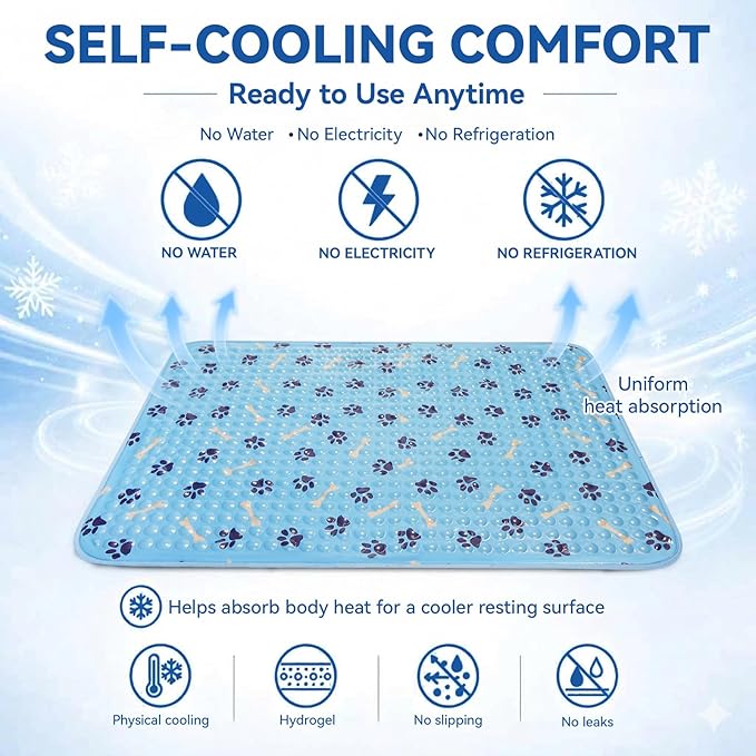 Cooling Mat for Dogs, Self Cooling Dog Bed with Patented Non-Toxic Gel, Durable Waterproof Cooling Pad for Small, Medium & Large Dogs and Cats, Indoor & Outdoor Pet Cooling Mat for Summer (Large)