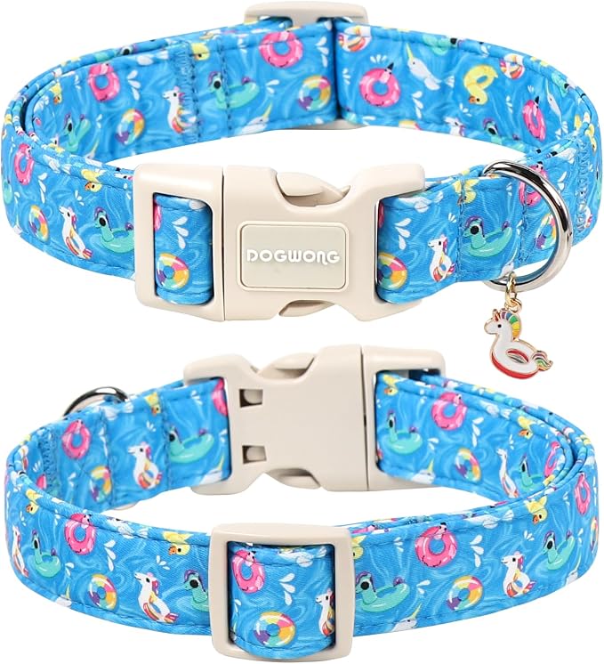 DOGWONG Summer Dog Collar for Small Dogs, Beach Hawaiian Dog Collars, Blue Summer Boy Dogs Collars for X-Small Puppies Dogs, Neck 8-12 inches