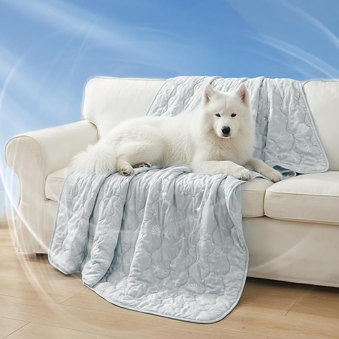 NWK Dog Cooling Blanket, Q-Max>0.345, Ice Silk Cool to Touch Material, Reversible Breathable Bed Cover, Furniture Protector Couch Sofa for Summer, Machine Washable (Misty Gray, 40'' X 60'')