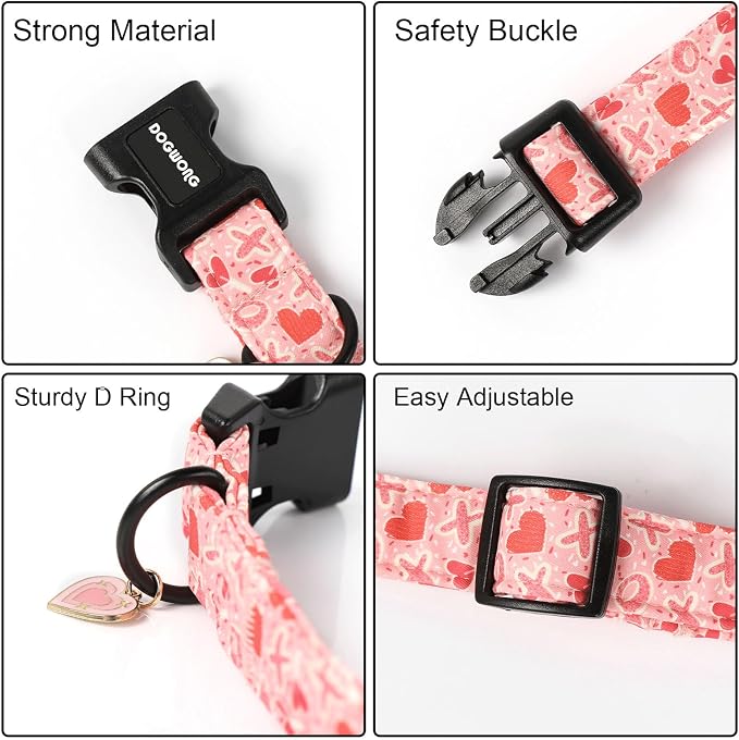 DOGWONG Valentine's Day Dog Collar, Cute Heart Dog Collars, Adjustable Valentine Pink Candy Heart Pet Collars Design Dog Collar with Quick Release Buckle for Puppy Girl Boy Female Dogs