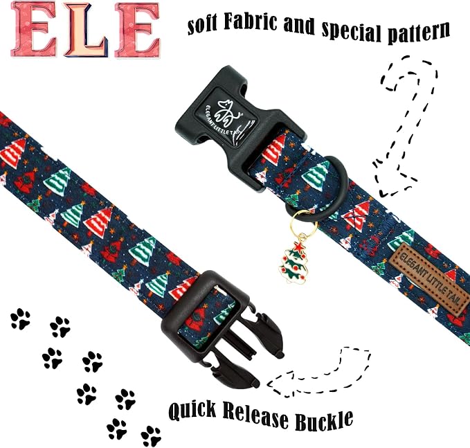 Elegant little tail Christmas Dog Collar - Christmas Tree Red Pet Collar Cotton Soft Plastic Buckle Sturdy Puppy Collars Holiday Female or Male Adjustable Collar for X-Small Puppy