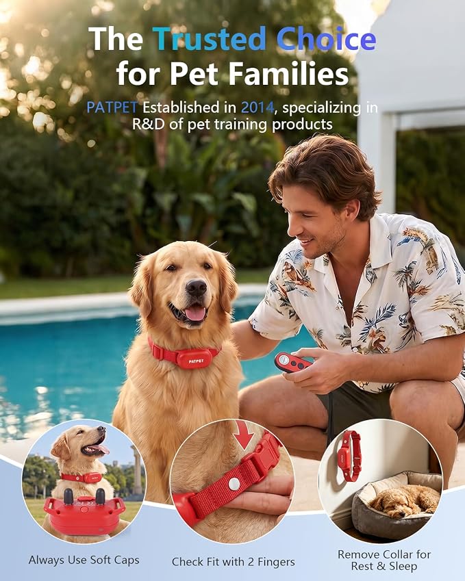 PATPET Shock Collar for Dogs - 4000FT Dog Training Collar with Remote, IPX7 Waterproof 4 Modes(Beep/Vibration/Shock/Safe) Dog Shock Collar, Rechargeable for Small Large Dogs (8-120Lbs) (Red)