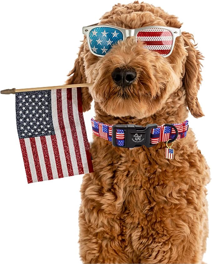 Elegant little tail Independence Dog Collar, 4th of July Holiday Pet Collars Cotton Patriotic Puppy Girl or Boy Soft Pet Gift Adjustable Dog Collar for Small Medium Large Dogs
