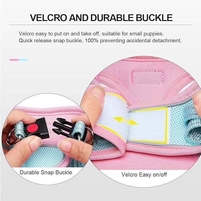 Mercano Soft Mesh Dog Harness and Leash Set, Step-in Reflective Breathable Lightweight Vest Harnesses with Safety Buckle for Small Dogs, Cats (L, Pink Blue)