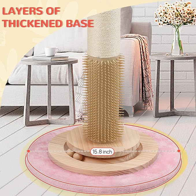 45'' Tall Cat Scratching Post Tree,Heavy Duty for Indoor Large 3.5Inch Diameter Natural Sisal Rope Post,Stable Real Wood Base,Artificial Plant Design Scratcher with Interactive Ball Toy for Home Decor