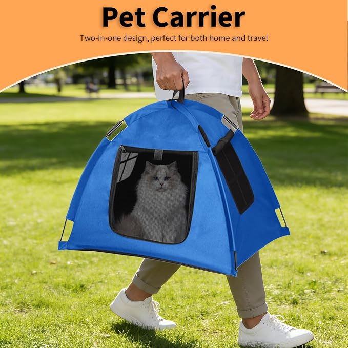 Portable Pet Tent, Full-Enclosure Zippered Mesh, Indoor & Outdoor | Easy-flex poles, tool-free. Tear-resistant. Anti-tip. 5+ colors. For cats, small dogs. 60x60x45cm, 390g