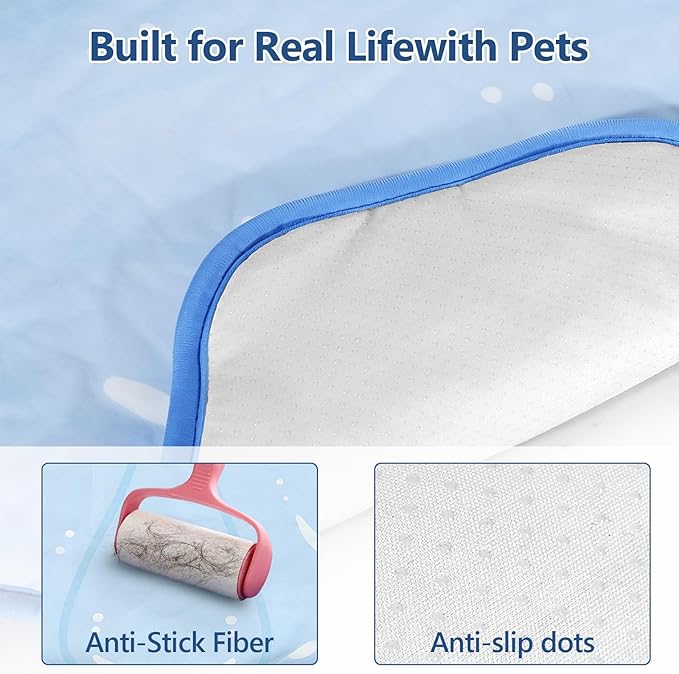 RIOGOO Dog Cooling Mat,Washable Cool Mat for Dogs,Self Cooling Pads for Dogs Cats,Cool Fabric & Internal Cooling Pad (Large, Seashell Style)