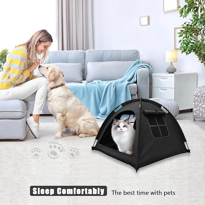 Anti-Anxiety Open Pet Tent for Cats & Dogs, Calming Hideaway | Soothing den, ventilated mesh, ripstop oxford, tip-proof. No-tools, washable cover. Indoor & outdoor. Up to 35lb. 5 colors