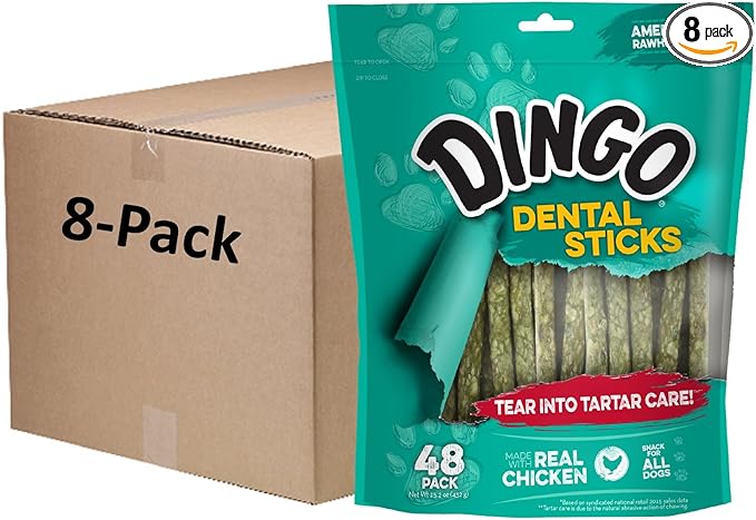 Dingo Tartar and Breath Dental Sticks for All Dogs, 48-Count (Pack of 8)
