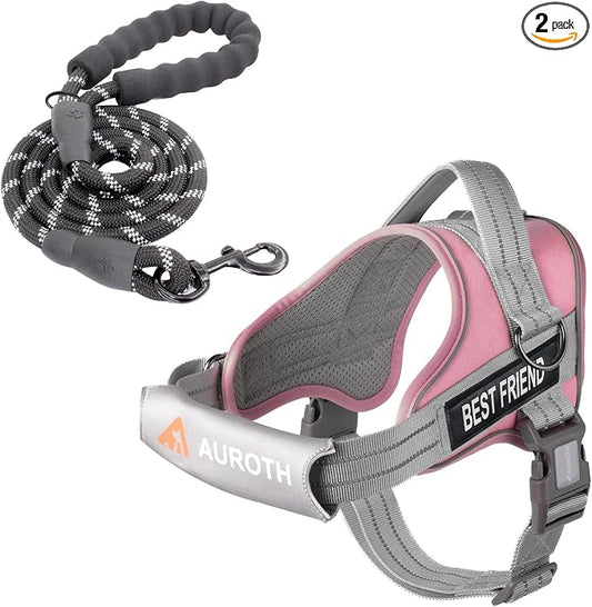 AUROTH Dog Harness and Leash Set, Soft Padded Service Dog Vest with 5.25FT Dog Leash, No Choke, Easy On Pet Vest, Adjustable Reflective No Pull Dog Harness for Large Dogs, Easy Walking and Training