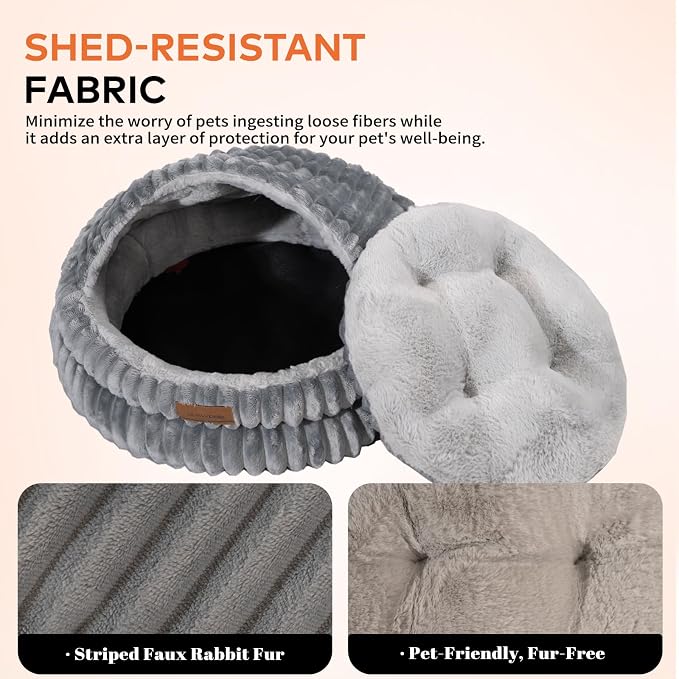 CHEERPALS Cat Cave Bed for Indoor Cats, Washable Covered Cat Bed Hooded Kitty Bed Soft Fluffy Pet Bed for Puppy and Small Dog(Dark Blue)
