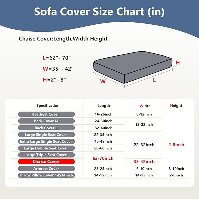 Yoovat Couch Cushion Covers for Sofa Couch Covers Wear-Resistant Universal Sofa Cover Washable Stretch for Sectional Slipcovers (Texture-Blue,Chaise Cover)