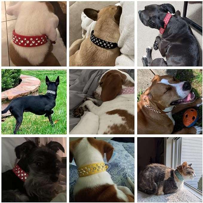 Rhinestone Dog Collar, Bling Rhinestone PU Leather Crystal Diamond Pet Dog Cat Puppy Collar Black S M L XL (XS, Black)