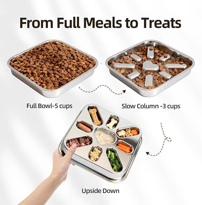 Stainless Steel Slow Feeder Dog Bowls Large & Medium Breed 3 Cups, Food Grade 304, Non-Slip Base, Deep Ridges to Slow Eating, Metal Slow Feeder Dog Bowls, Dishwasher & Chew-Proof & Rustproof (2 Pack)
