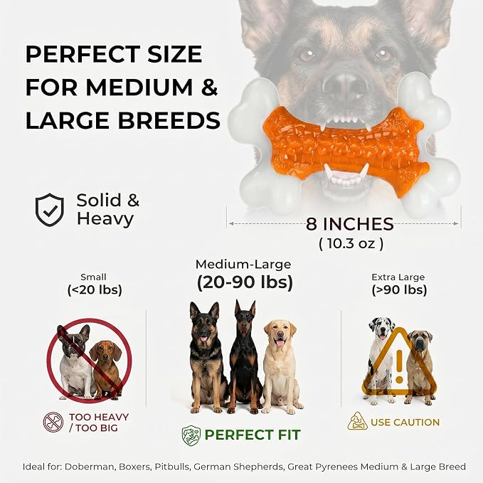 Kseroo Indestructible Dog Toys for Aggressive Chewers: Peanut Butter Flavored Hard Nylon Bone Chew Toys, Tough Dog Chew Toys for Large Dogs, Dog Toys to Keep Them Busy for Medium Large Breed, Orange
