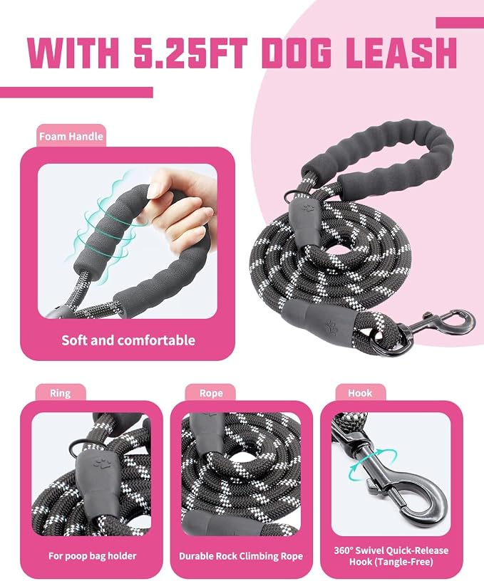 AUROTH Dog Harness and Leash Set, Soft Padded Service Dog Vest with 5.25FT Dog Leash, No Choke, Easy On Pet Vest, Adjustable Reflective No Pull Dog Harness Small Sized Dog, Easy Walking and Training