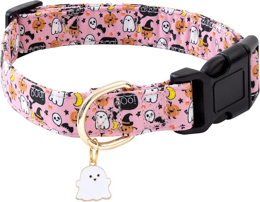 Faygarsle Halloween Fall Dog Collar for Small Medium Large Dogs Fashionable Cute Collar for Male Female Dogs Pink Cotton Dog Collar Spectre Pumpkin Pattern M