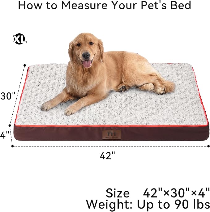 WESTERN HOME WH Orthopedic XL Dog Bed, Waterproof Extra Large Dog Bed with Removable Washable Cover and Nonskid Bottom, Thick Egg Crate Foam XL Pet Beds, Brown 42"