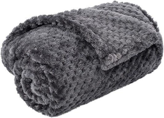 Warm Soft Fuzzy Dog or Cat Blanket, Plush Fleece Throws for Bed, Couch, Sofa, Travel (M/32" x 40", Grey Black)
