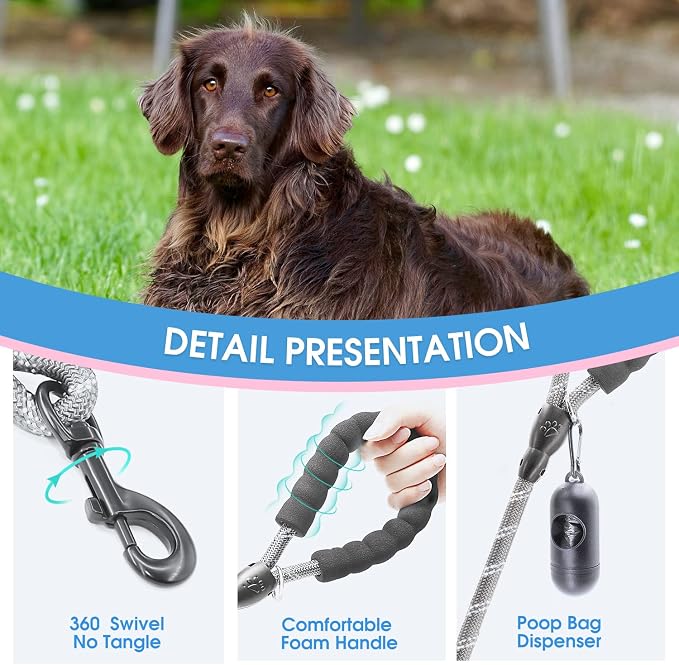 BAAPET 2/4/5/6 FT Dog Leash with Comfortable Padded Handle and Highly Reflective Threads for Small Medium and Large Dogs (4FT-1/2'', Grey)