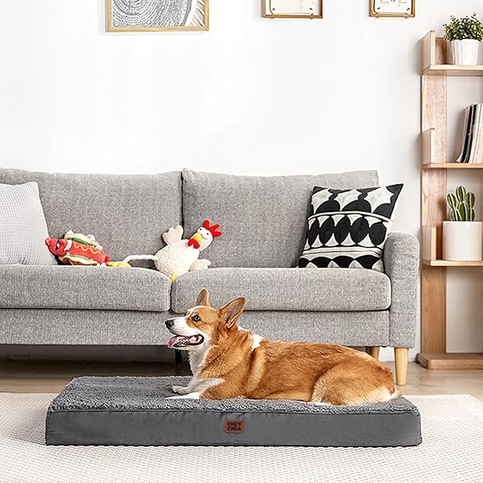 EHEYCIGA Orthopedic Dog Beds for Dogs with Removable Washable Cover for Crate,Grey, 36x27