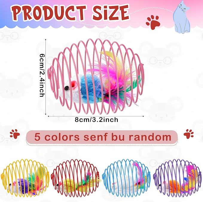 Jecery 5 Pcs Cat Spring Balls Toys Stretchable Rolling Balls Colorful Playful Coils Interactive Action Toy Caged Rats for Kitten Pet Supplies (Cute Mouse,Bright Color)