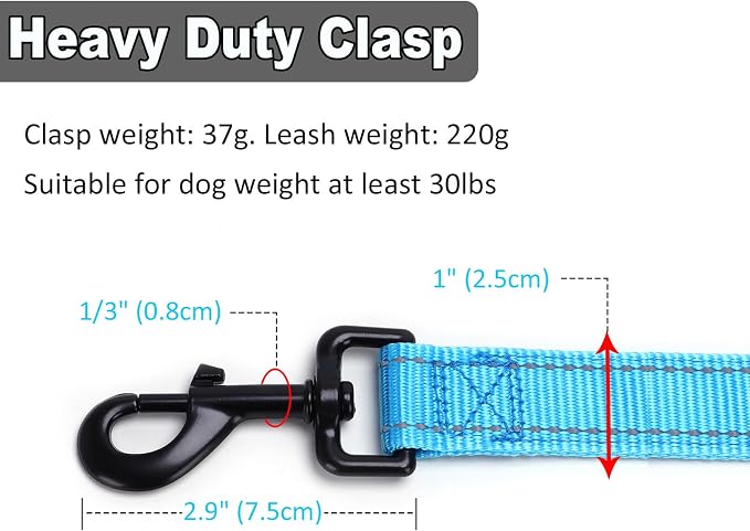 3 Handle Dog Leash, 10FT Triple Handle Dog Leash Heavy Duty with Reflective Stitching, Padded Traffic Handles for Training, Control & Safety - Teal
