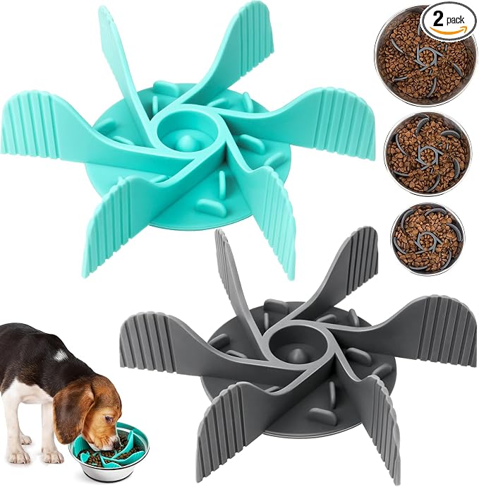 2 Pcs Dog Bowl Slow Feeder Insert, Cuttable Slow Feeder Dog Bowl Insert with Strong Suction Cups, Cat Dog Feeding Supplies, Slow Feeder for Most Dogs Bowl or Dogs Dish