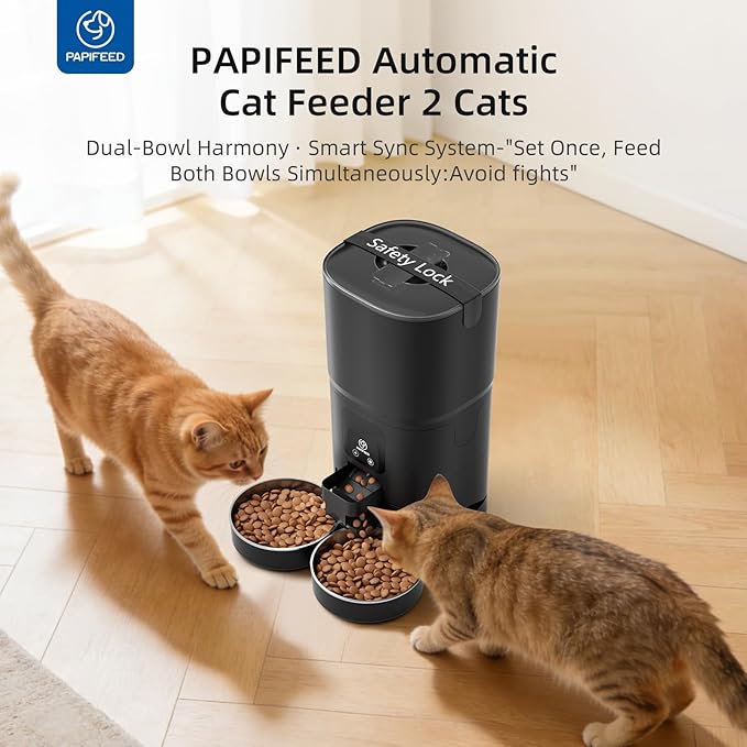 PAPIFEED Automatic Cat Feeder 2 Cats, 2.4G WiFi Cat Food Dispenser with App, 7L Slow Feeder Timed Cat Feeder for Dry Food, 10 Meals/Day, 12 Portions/Meal, Smart Pet Feeder for Small Dog