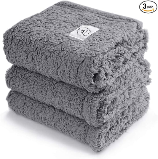 1 Pack 3 Calming Blankets Fluffy Premium Fleece Pet Blanket Soft Sherpa Throw for Dog Puppy Cat Grey Medium (30“x20'')