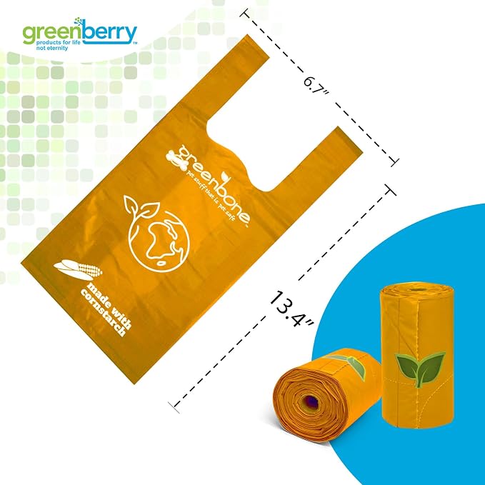 Greenbone BioBase Cat or Dog Poop Bags with Handles Tie, 18 Dispenser Rolls - 216 Bags- Large Leak Proof- Pink, Green, Orange, Blue Variety