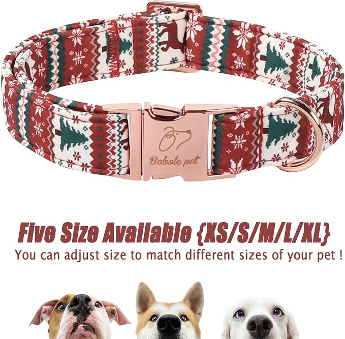 Christmas Dog Collar for Medium Dogs - Fair Isle Style Christmas Collars for Dogs, Cute Reindeer Snowflake Winter Heavy-Duty Adjustable Dog Collars with Metal Buckle M