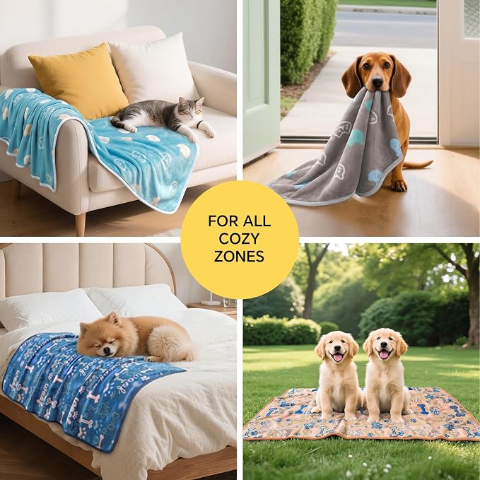 1 Pack 6 Blankets Dog Cat Soft Fluffy Fleece Pet Blanket Warm Cute Print Design Puppy Kitten Blanket Doggy CAT Medium (30" x20")