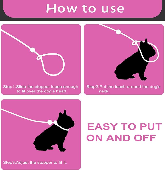 6FT Dog Training Leash - Slip Lead for Small & Medium Dogs - Strong, Lightweight, No Pull - Comfortable Loop (D-Pink, 6FT)
